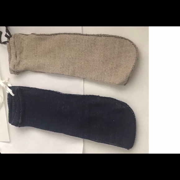 New Neiman Marcus Knit Shoe Bags Travel Beige Blue - Picture 2 of 14